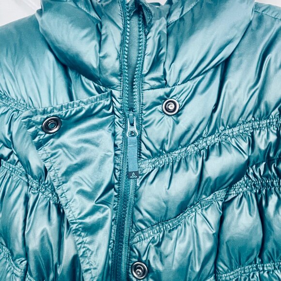 Prana Milly Down Puffer Coat Balsam Green Packable Thigh Length Hooded Womens L - Picture 6 of 15
